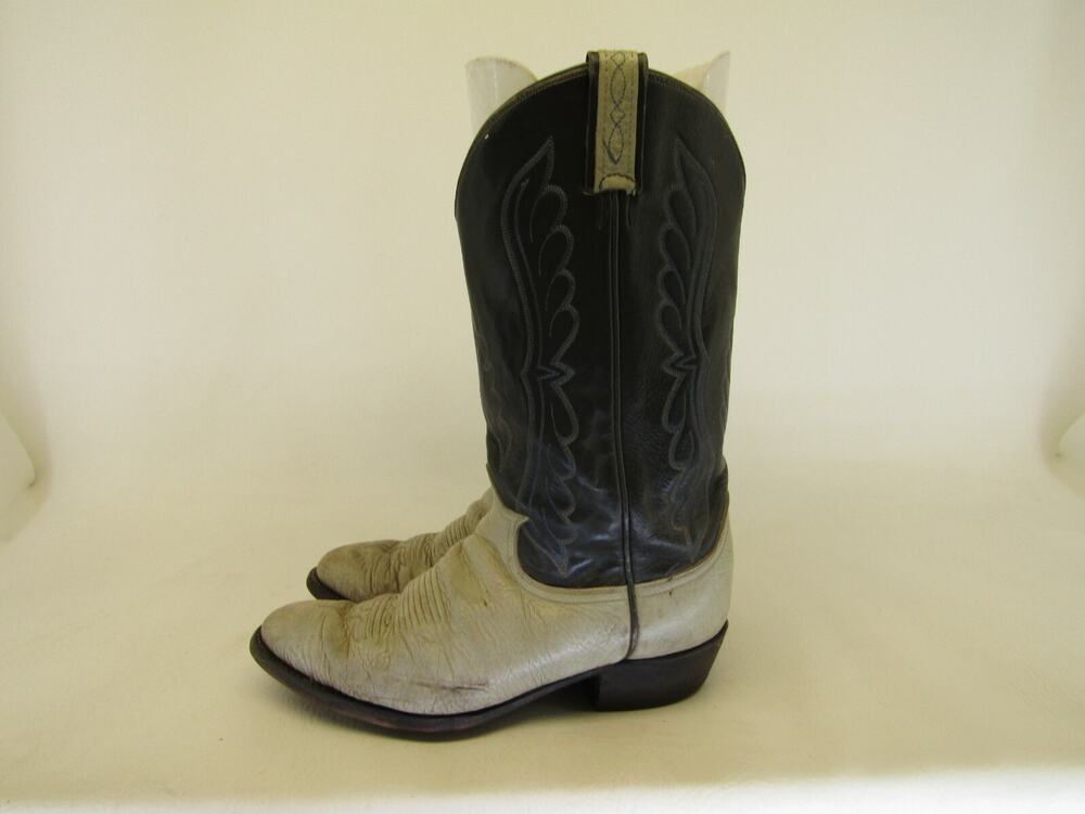 TONY LAMA Mens Size 9 D Two Tone Gray Leather Bullhide Cowboy Boots Gold Label